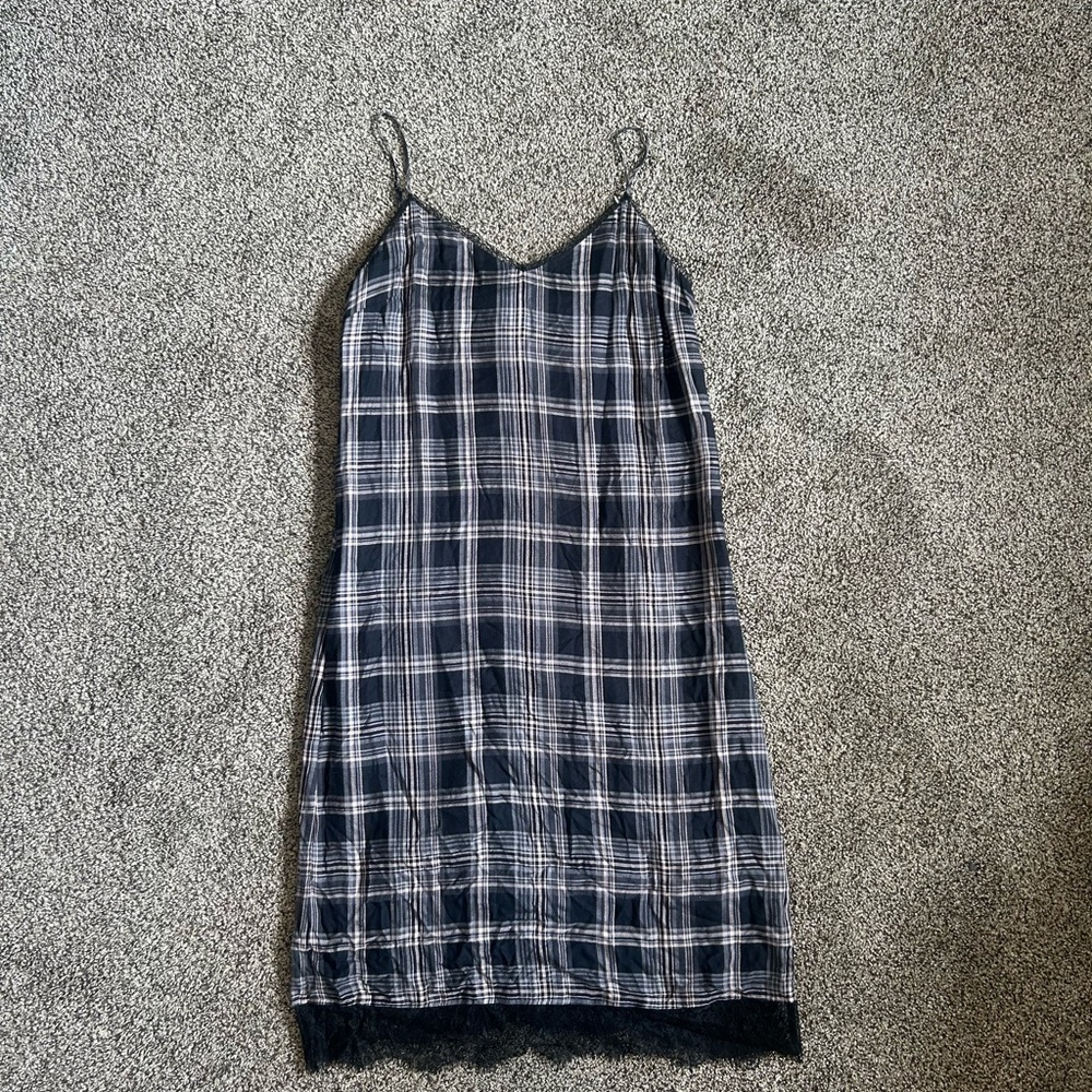 NWT Paige Pink and Black Plaid Mini Dress Black Lace Trim Grunge Goth Coquette